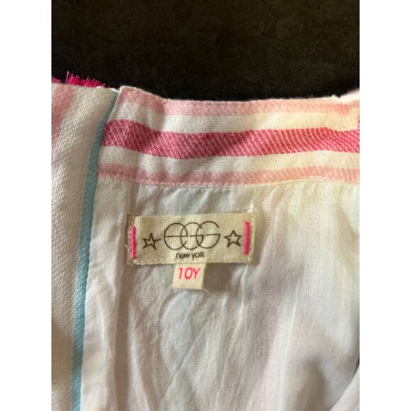 Girls Striped Romper by Egg New York Size 10Y Pink Blue White with Pom Poms - Picture 6 of 8